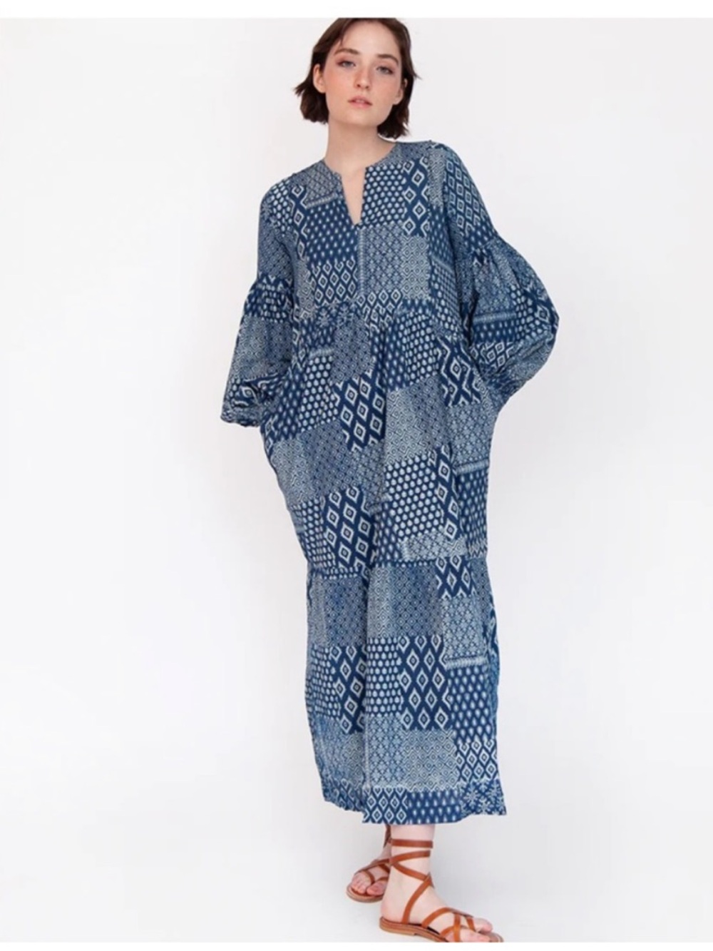 Matta Blue Patchwork Maxi Caftan Dress